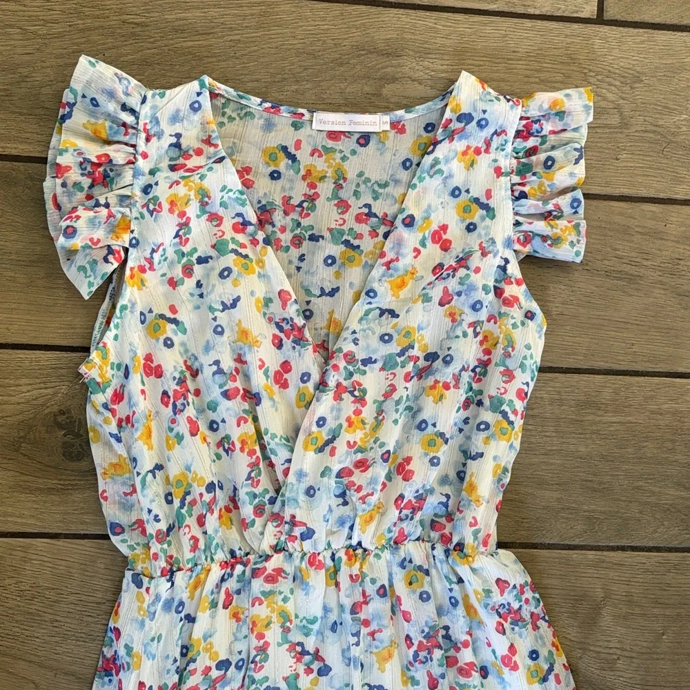 Version Feminin Floral Smocked Midi Dress Flutter Sleeve Ditsy Print Size S - Picture 5 of 11